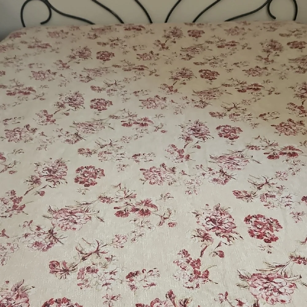 Eddie Bauer Home Vintage Cream Red Pink Floral Cotton Queen Duvet Cover